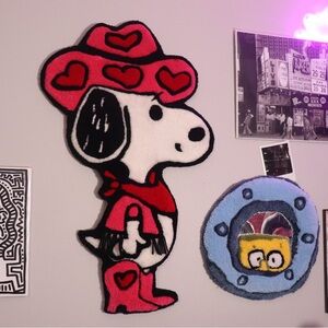Peanuts Snoopy Heart Cowboy Wall Rug- Red, White, Black, Pink